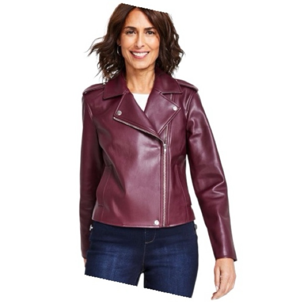 INC INTERNATIONAL CONCEPTS Burgundy/Wine Vegan Jacket, Size L. - Picture 2 of 12